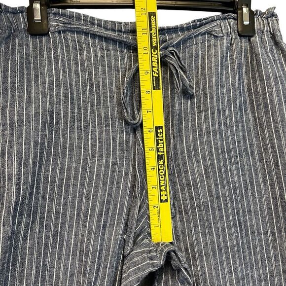 BEACH LUNCH LOUNGE Paperbag Pants Women's Large Blue White Striped Linen Blend - Picture 5 of 13